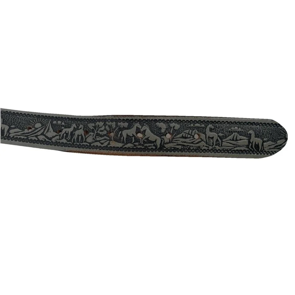 VTG 70s Tooled Leather Belt Western Horse Mountains Sunrise Cowboy Name Julio